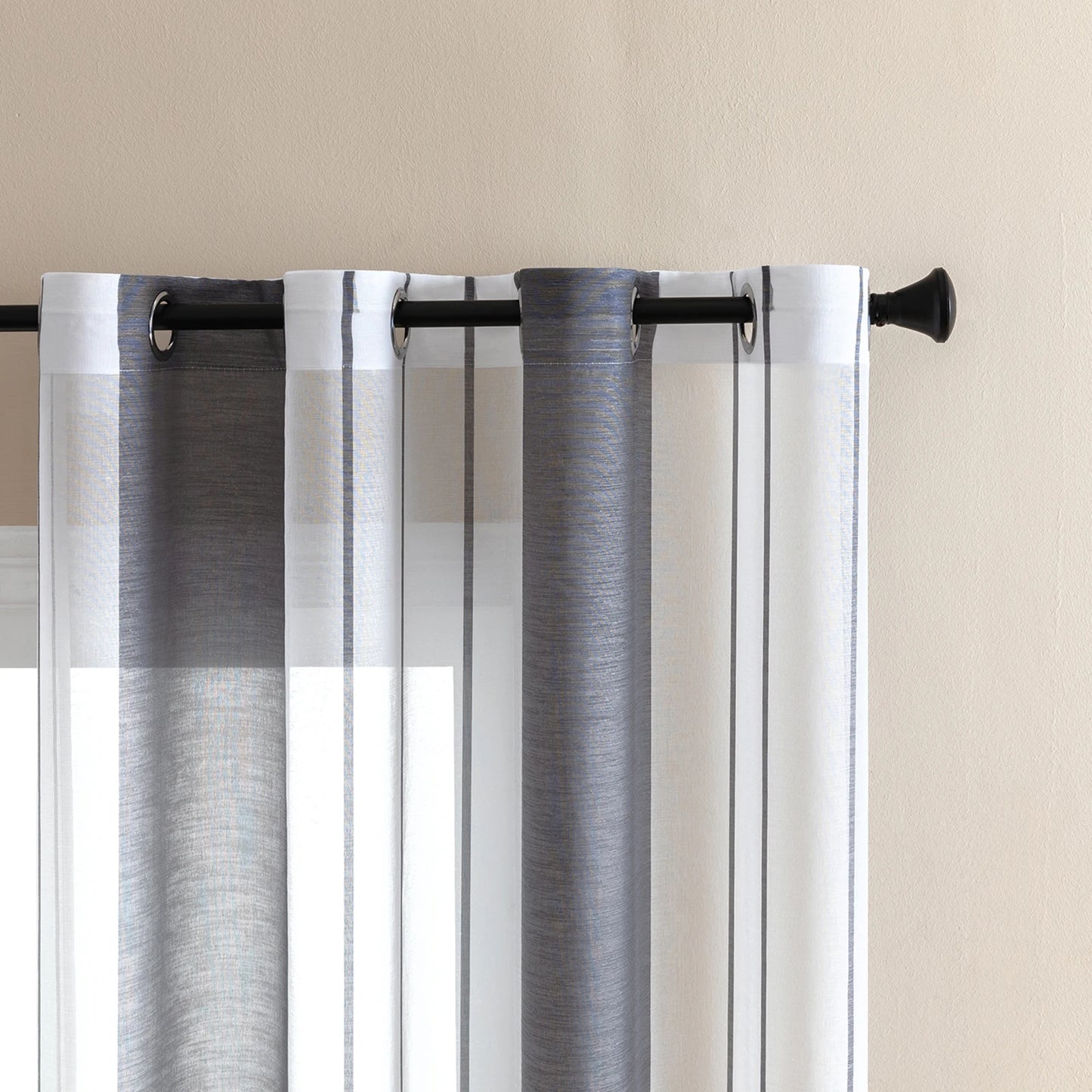 Moderner Gestreifter Halb Transparenter Voile Vorhang mit Ösen für Wohnzimmer Schlafzimmer Büro 2 Stück/Set Kaufschwan®