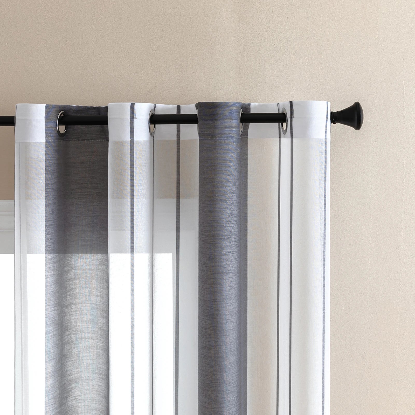 Moderner Gestreifter Halb Transparenter Voile Vorhang mit Ösen für Wohnzimmer Schlafzimmer Büro 2 Stück/Set Kaufschwan®