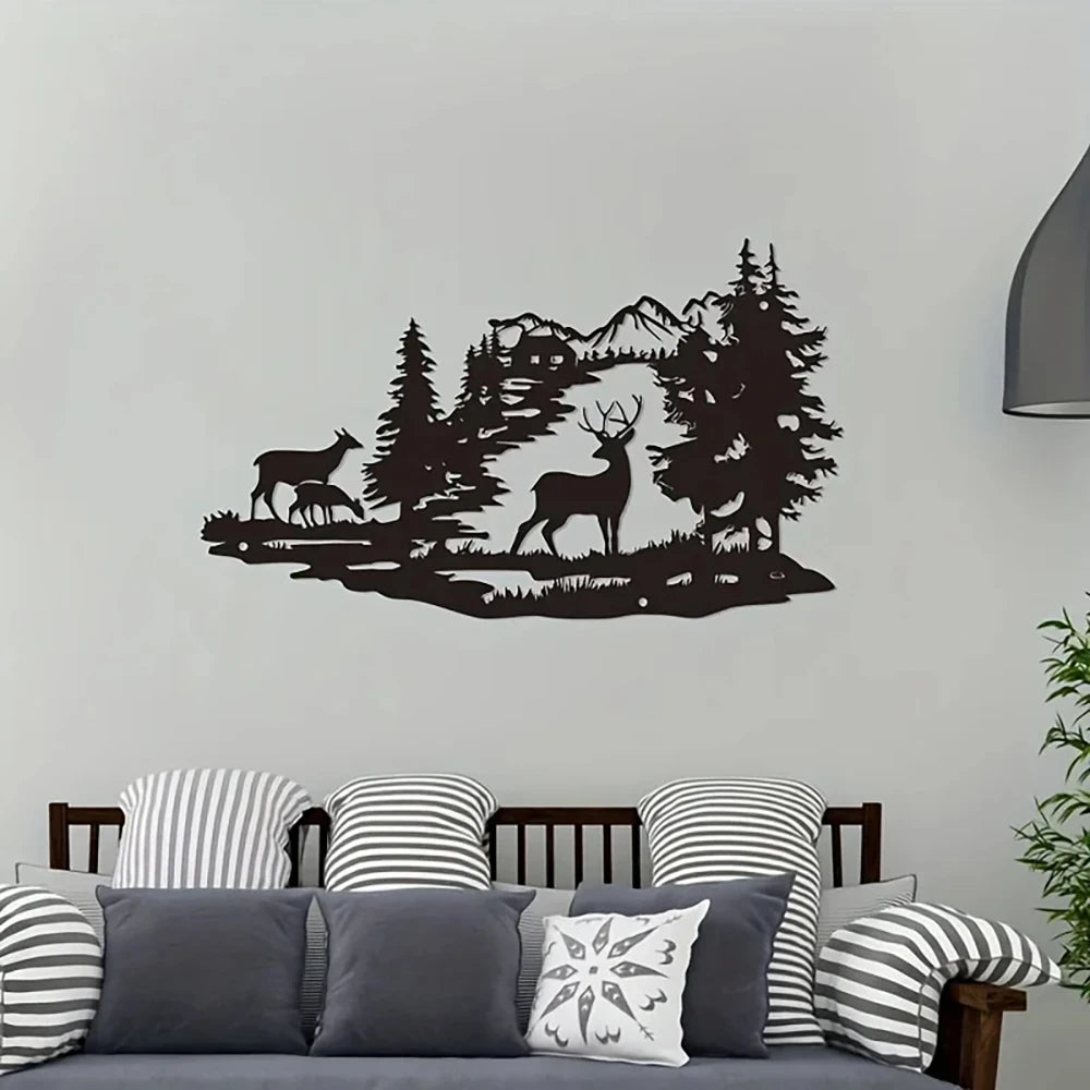 Metall Hirsch Wald Wandbild – Schmiedeeisen Moderne Minimalistische Dekoration