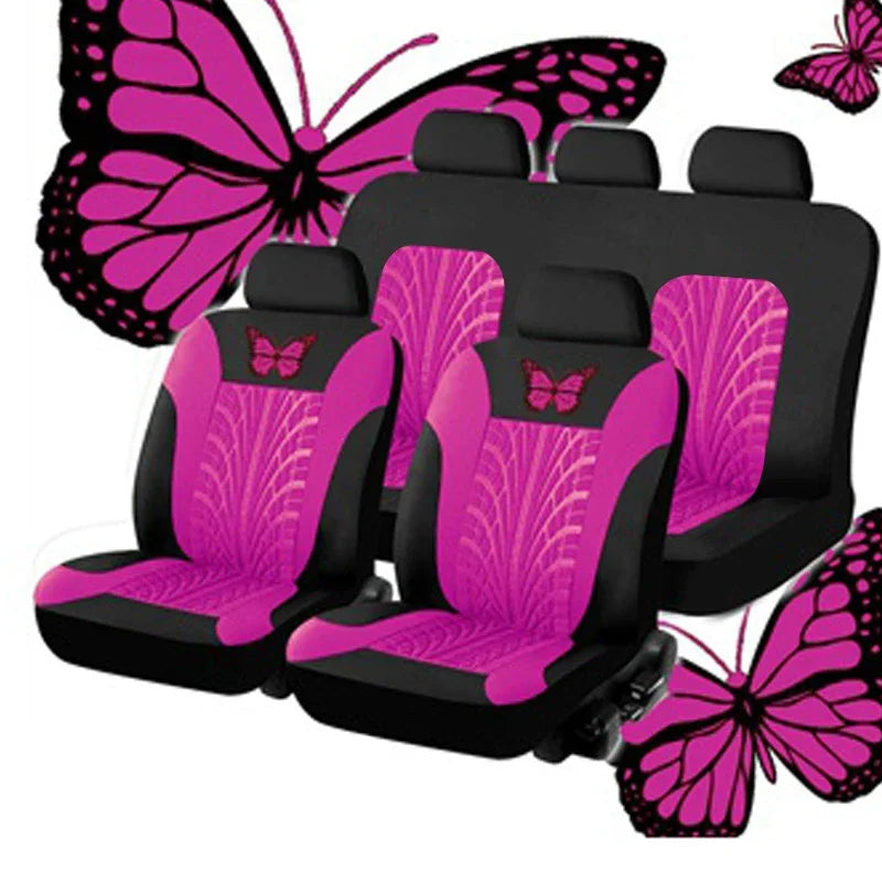 Universelles Autositzbezüge-Set – Vollständiges Set mit eleganter Schmetterlingsstickerei für Auto, SUV, Van & LKW Kaufschwan® Rosenrot (5 Sitze)