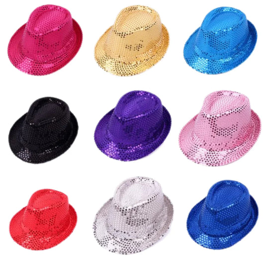 Britischer Top Jazz Hut – Herren & Damen Bühnenhut mit Pailletten, Glänzende Weihnachtsfedora, Party, Eltern-Kind, Halloween Kaufschwan®