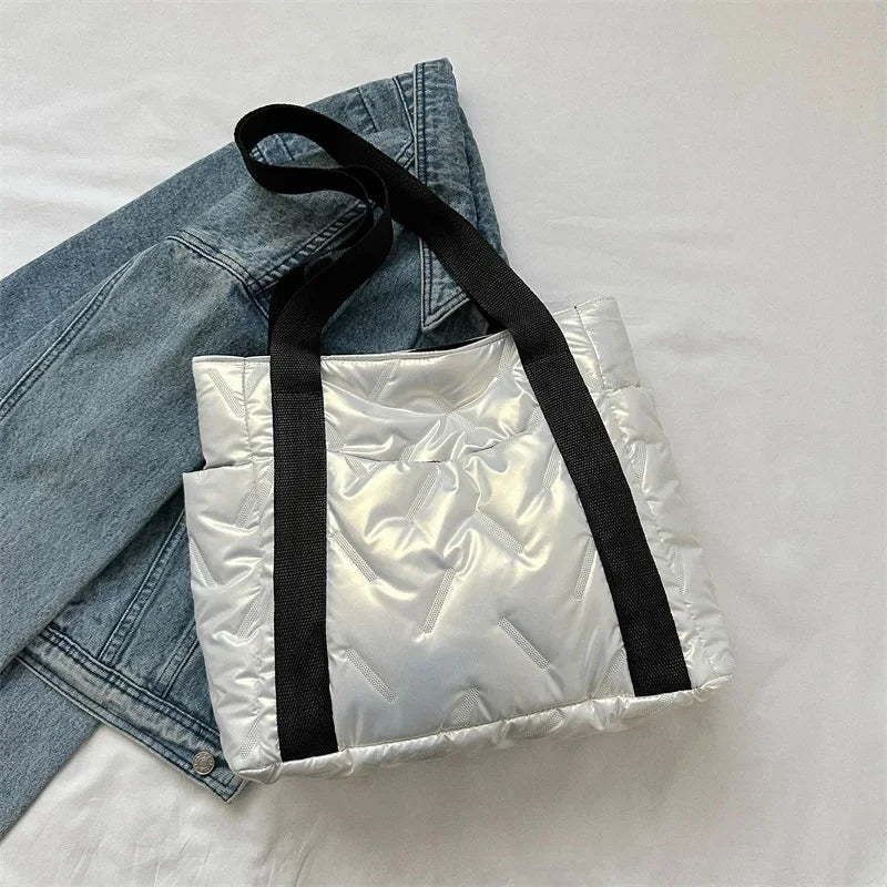 Damen Tote Bag Herbst – Große Kapazität Koreanische Mode Canvas Handtasche | Minimalistische Quadratische Schultertasche Kaufschwan® Weiß