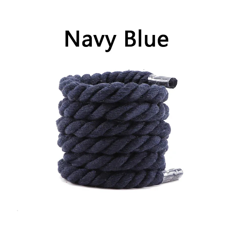 Runde Dicke Schnürsenkel – 1cm Baumwoll-Leinen Geflecht | Bunte Robuste Laces für Sneaker, Laufschuhe & Stiefel Kaufschwan® Marineblau 120cm
