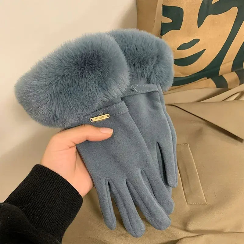 Damen Winterhandschuhe aus Wildleder – Elegante Touchscreen Handschuhe mit Samtfutter | Warme Verdickte Handschuhe für Autofahren & Radfahren Kaufschwan® Blau Einheitsgröße