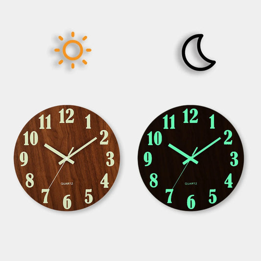 12 Zoll Leuchtende Holz Wanduhr – Leise Nordische Nachtlicht Uhr Kaufschwan® Design 2 4 Zoll