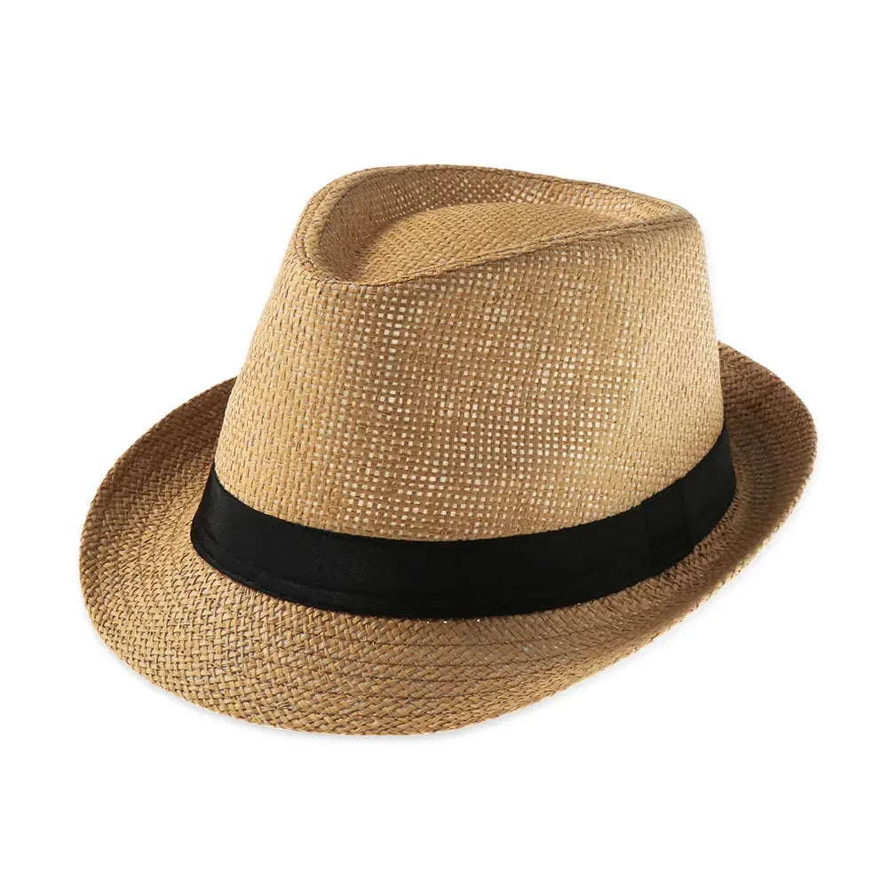 Strohhut für Damen & Herren – Atmungsaktiver Cowboy Sonnenhut mit breiter Krempe, Sommer Beach Jazz Cap Kaufschwan® Khaki 2