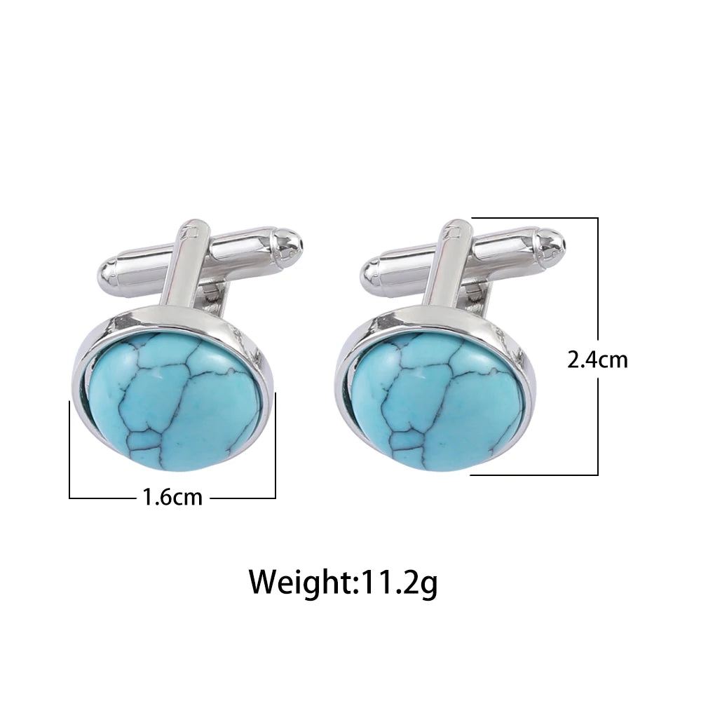 Blaue Stein Manschettenknöpfe – Elegante Unisex Schmuck Accessoires | Runde Metall Ärmelknöpfe für Anzüge & Feste Kaufschwan®