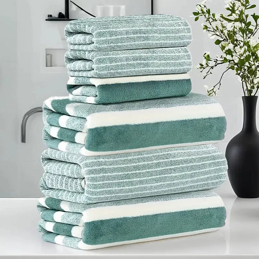 6-teiliges Coral Fleece Handtuch Set – 3 Badetücher & 3 Waschlappen | Weich, Saugfähig & Komfortabel für Dusche, Fitness & Hotel Kaufschwan®