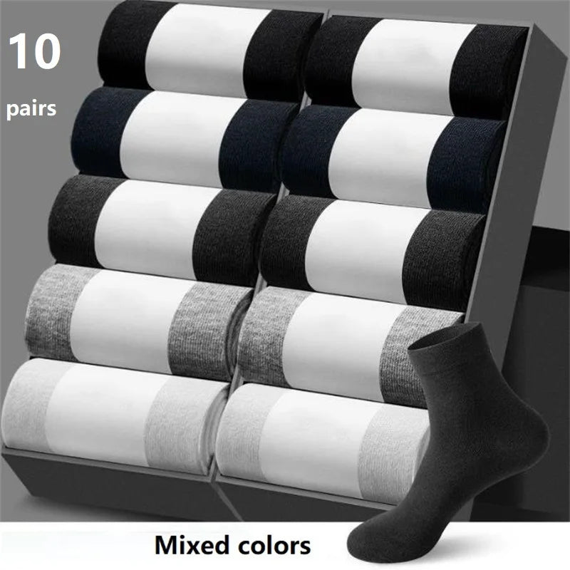 Herren Baumwoll-Mischung Schwarze Businesssocken | Weiche Atmungsaktive Socken für Sommer & Winter | Plus Size Verfügbar | 1/5/10 Paare Kaufschwan® 10 Paare Gemischt