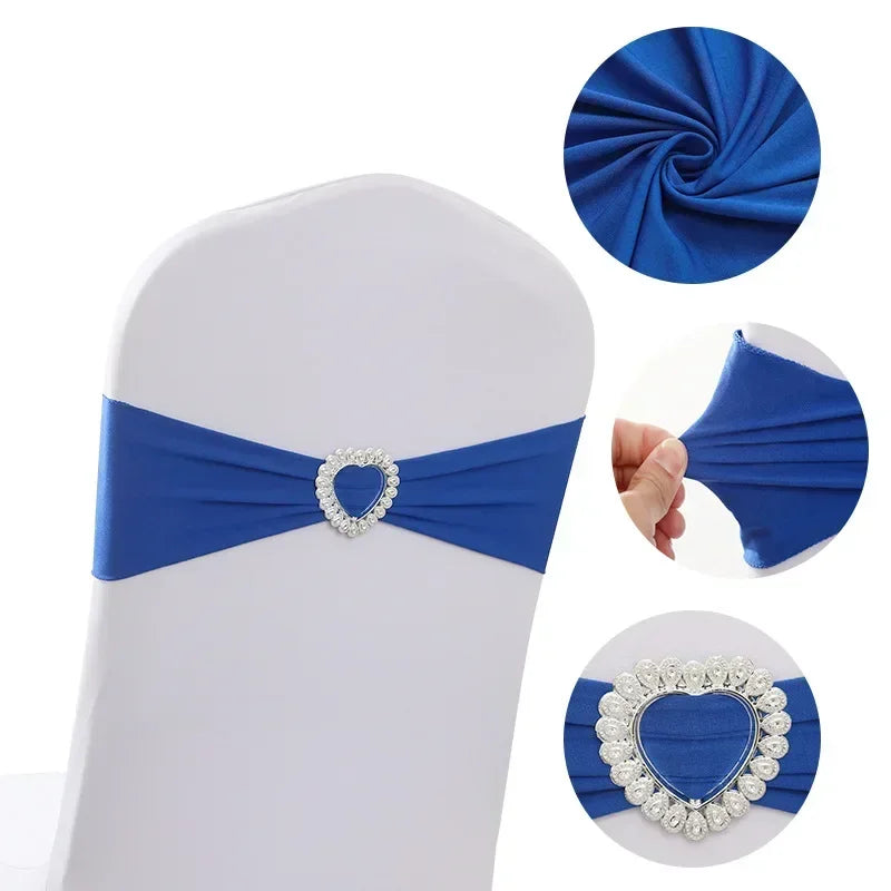 Stuhlschleifen aus Spandex mit Herzschnalle – Hochzeits- & Party Dekoration (10/50/100 Stück Set)