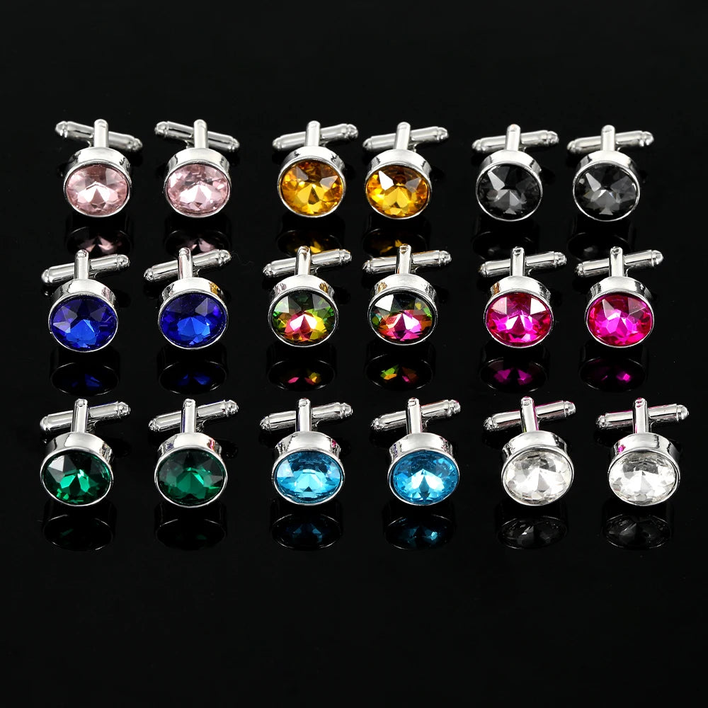 Herren Manschettenknöpfe mit Kristallstein – 18 Farben | Runde Elegante Ärmelknöpfe für Business, Hochzeit & Feier Kaufschwan®
