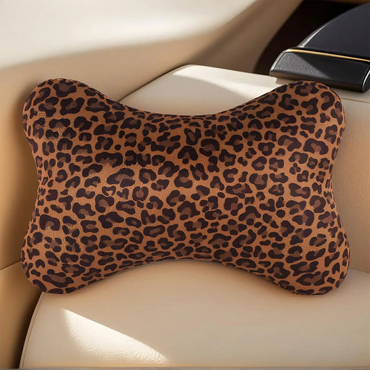 Leopardenmuster-Auto-Nackenkissen-Set – 2 Atmungsaktive Kopfstützenkissen mit Verstellbarem Gurt für Erwachsene Kaufschwan®