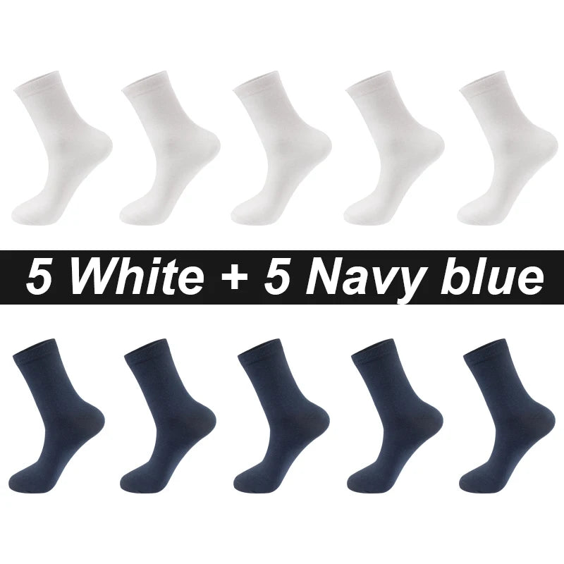 10 Paare Herren Kammbaumwollsocken | Schwarze Freizeit- & Businesssocken Atmungsaktiv Hochwertig Kaufschwan® 5 Weiß - 5 Marineblau EU 44-48