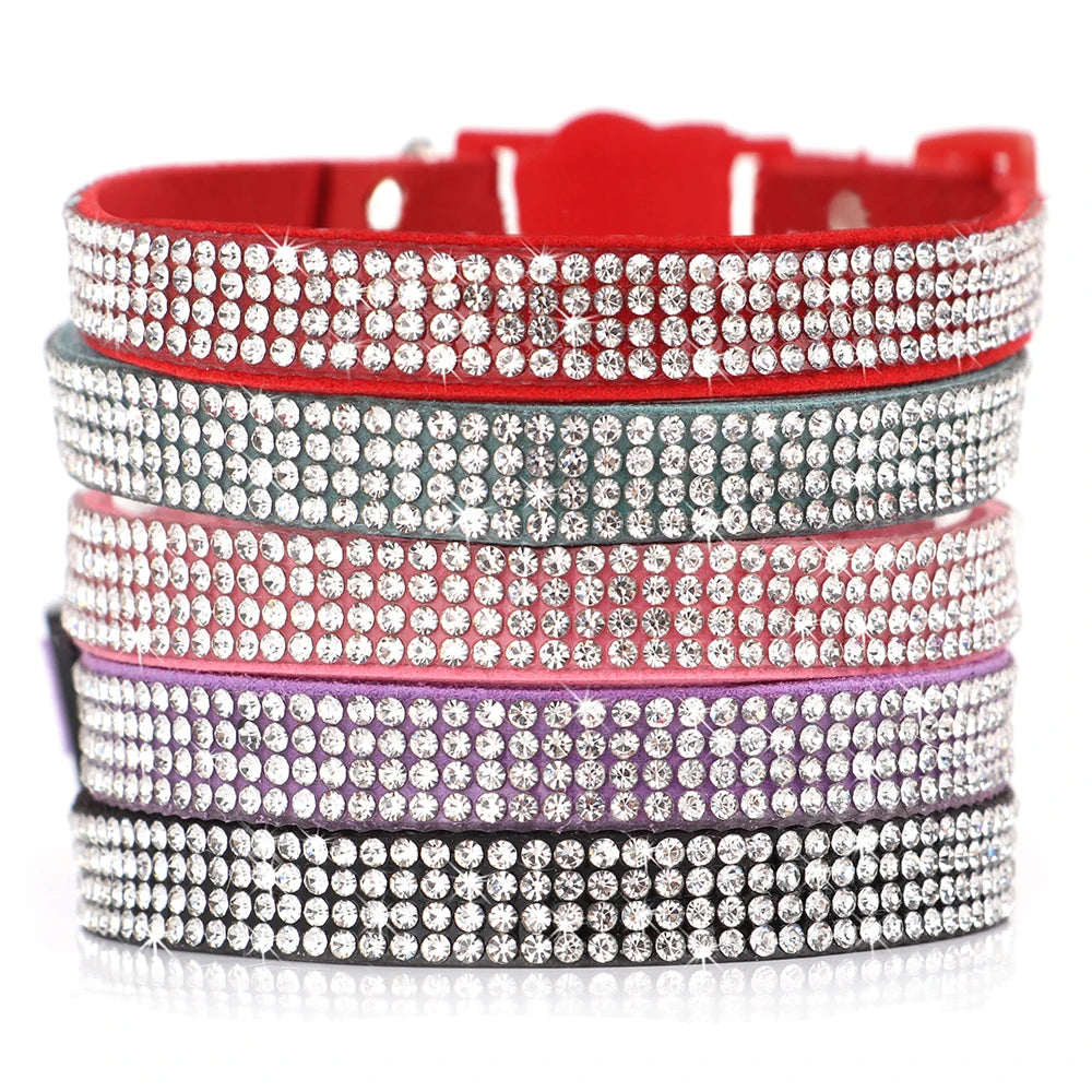 Weiches Rosa Wildleder-Katzenhalsband für Katze – Strasssteine, Glöckchen, Sicherheitsverschluss & Verstellbare Passform Kaufschwan®