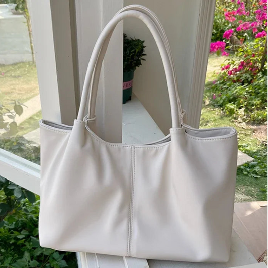 Schlichte Weiße Schultertasche – Damen Kunstleder Underarm Tote | Große Kapazität Handtasche für Schule, Studium & Shopping Kaufschwan®
