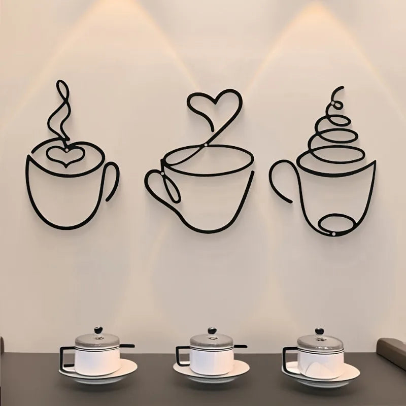 3er Set Kreative Kaffee Wanddeko – Carbonstahl Café Dekoration Kaufschwan®