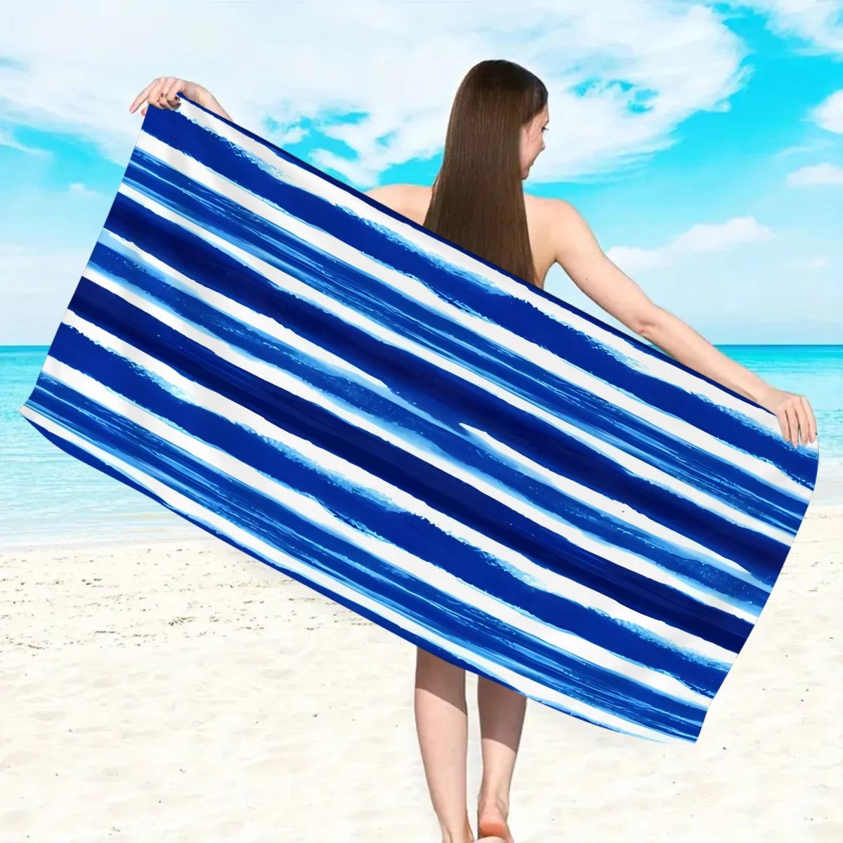 Modisches Großes Gestreiftes Strandtuch – Schnell Trocknend & Saugfähig | Weiches Schwimm- & Badehandtuch in Mehreren Farben