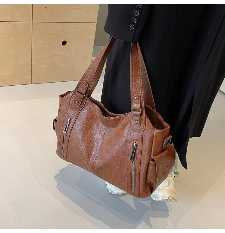 Damen Schultertasche – Hochwertige Kunstleder Handtasche mit Kontrastfarben | Weiches Innenfach & Reißverschluss Kaufschwan®