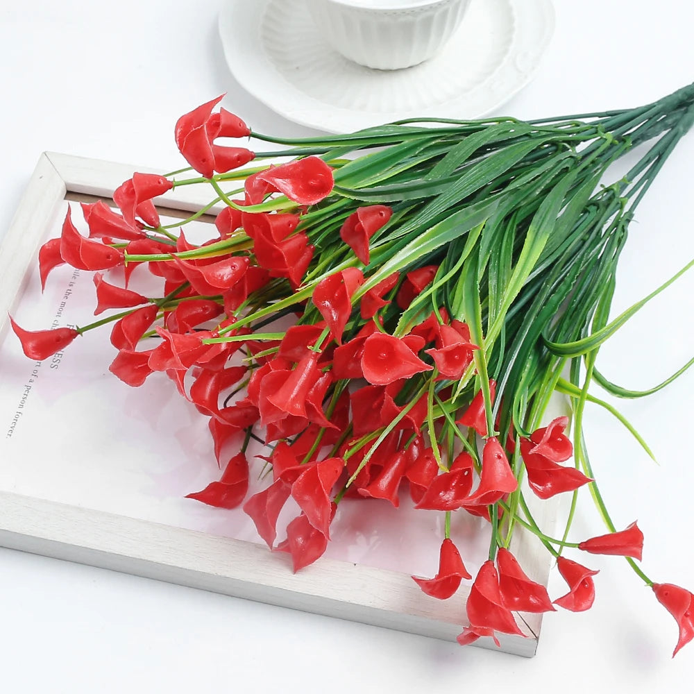 Künstliche Hufeisenlilien für Außenbereiche – UV-beständige Kunststoffblumen für Herbst | Gartendeko, Balkon & Wohnraumgestaltung Kaufschwan® Rot