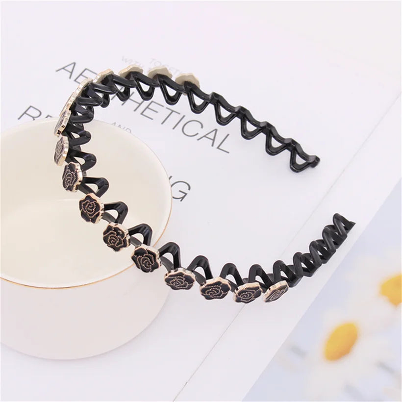 Eleganter Haarreif mit Perlen & Strass – Elastisches, rutschfestes Stirnband mit Blumen für Damen & Mädchen Kaufschwan® Schwarz 3