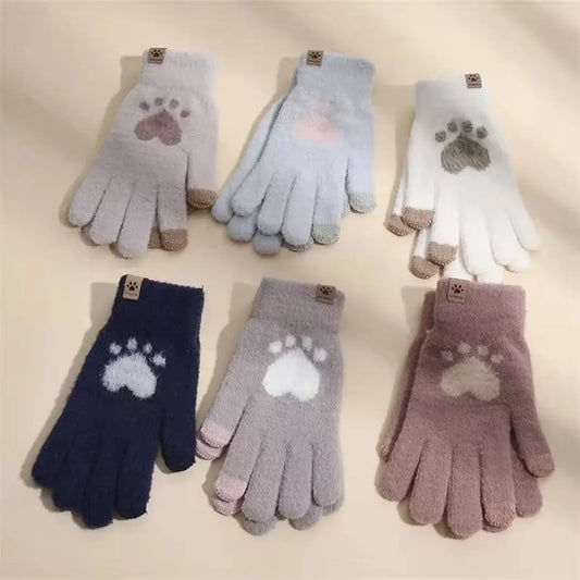 Damen Winter Pfoten Handschuhe – Flauschige Warme Strickhandschuhe | Touchscreen Vollfinger Fäustlinge für Kaltes Wetter Kaufschwan®