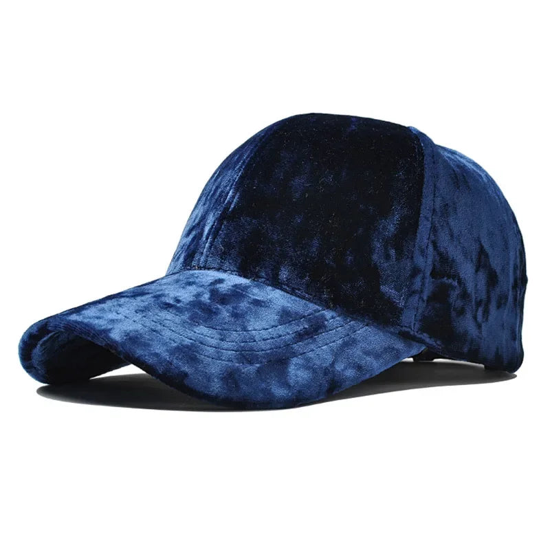 Neue Gold Velvet Baseballkappe | Unisex Herbst & Winter Fashion Hut | Lässiger Gebogener Schirm Hip-Hop Cap Kaufschwan® Blau adjustable