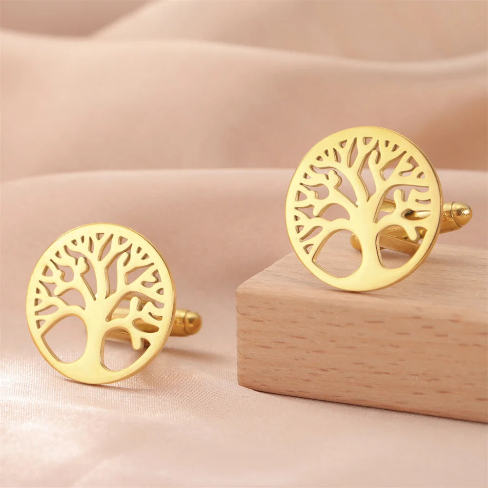 Baum des Lebens Manschettenknöpfe für Herren – Runde Edelstahl Manschetten | Elegantes Accessoire für Hochzeit, Business & Anlassmode Kaufschwan®