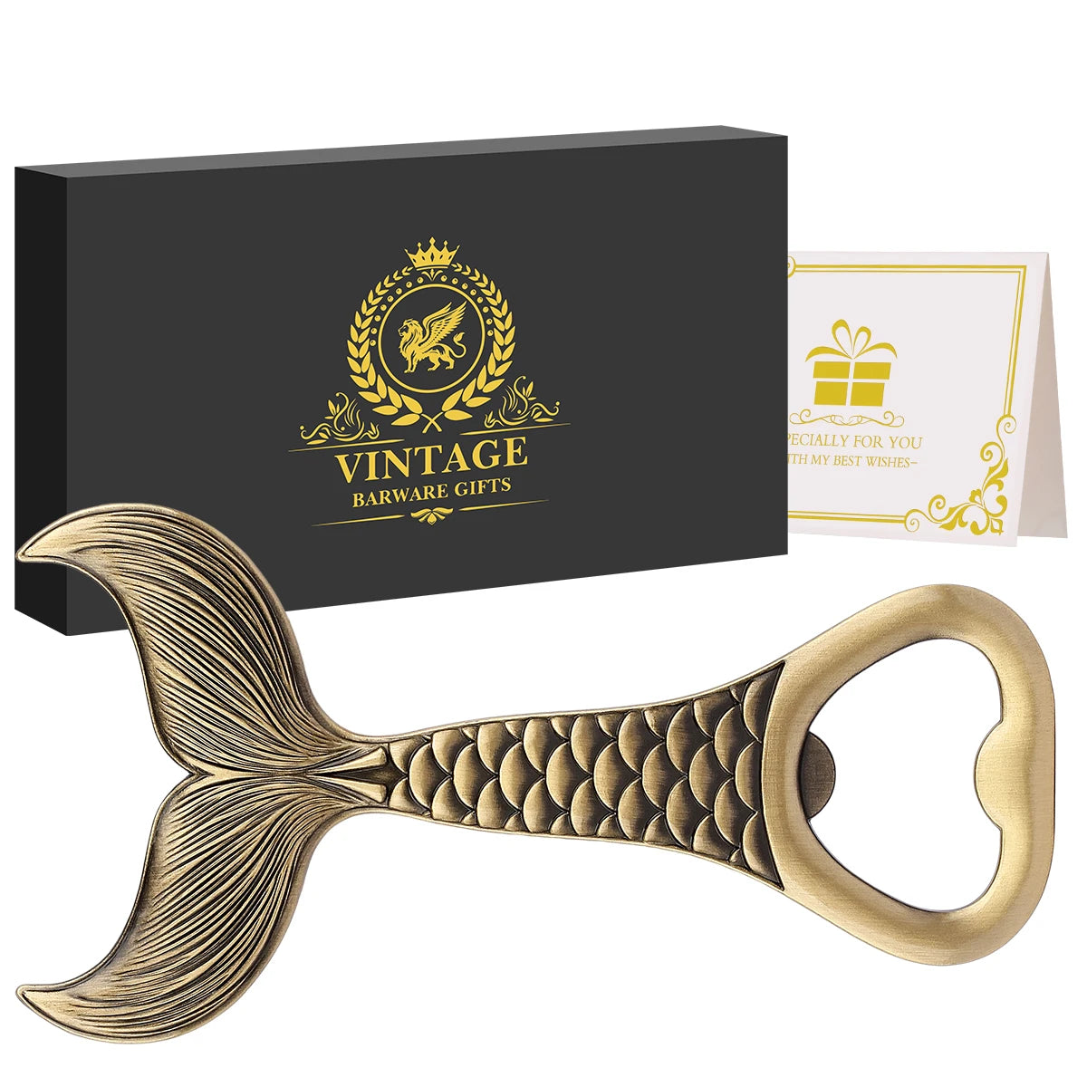 Fischschwanz Bierflaschenöffner aus Metall – Luxuriöser Korkenzieher für Angler Kaufschwan® Bronze mit Box