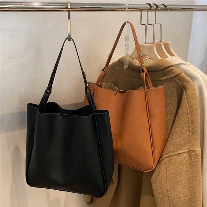 Damen Bucket Schultertasche – Schlichte Retro Kunstleder Handtasche | Große Kapazität Tote Bag Kaufschwan®