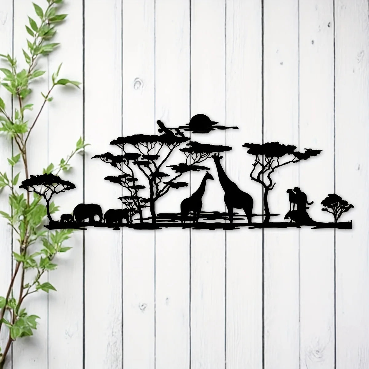 Afrikanische Tier Metall Wanddeko – Elefant, Giraffe, Löwe und Baum Design Kaufschwan®