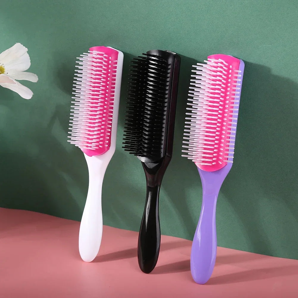 9-Reihen Styling Haarbürste – Entwirrungskamm für Glattes & Lockiges Haar | Kopfhaut-Massagebürste für Echthaar-Perücken