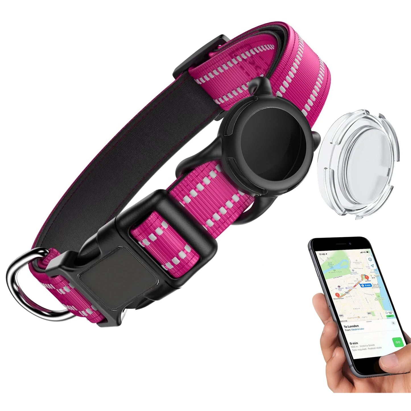 Wasserdichtes AirTag Hundehalsband Reflektierend Gepolstert Verstellbar mit Halter für Hunde Kaufschwan® Rose (ohne AirTag) M (35-50cm)