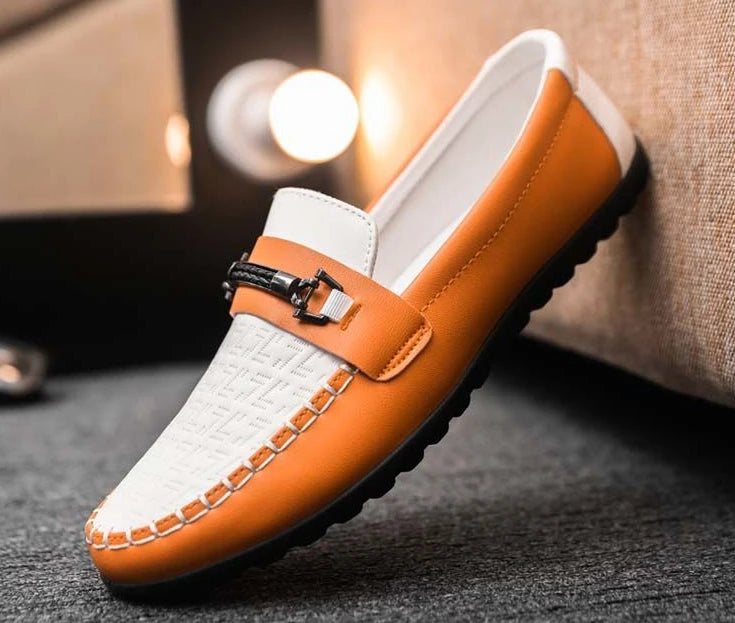 Herren Leder-Loafer – Klassische Runde Mokassins | Flache Slip-On Freizeitschuhe aus Weichem PU-Leder für Büro & Alltag