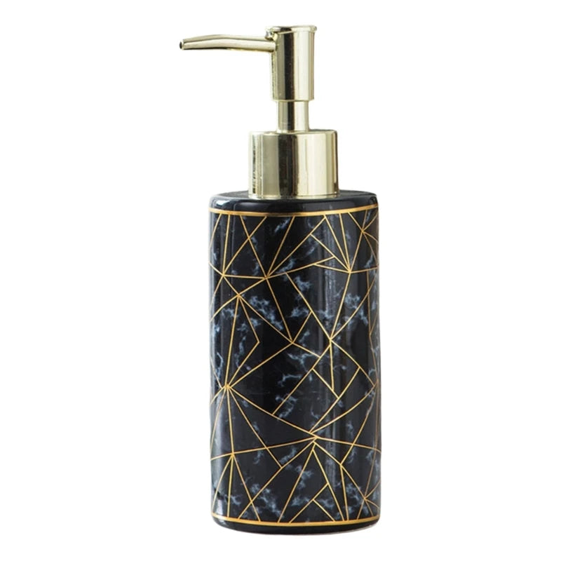 Marmor Keramik Seifenspender – 185mm Höhe, 300ml Wiederverwendbare & Nachfüllbare Lotion- & Duschgel-Flasche Kaufschwan® Schwarz