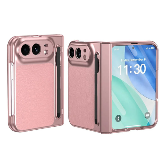 Luxuriöse Veredelte Lederhülle für iPhone Duo 18 Fold – Stoßschützende Klapphülle mit Stifthalter, Hartglasfolie und Scharnierschutz Kaufschwan®