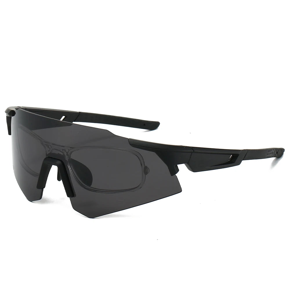 Übergroße Sportbrille/Skibrille – Modische Outdoor Sonnenbrille für Damen & Herren | Trendige Spiegelbrille mit UV400 Schutz für Radfahren & Freizeit Kaufschwan® Schwarz