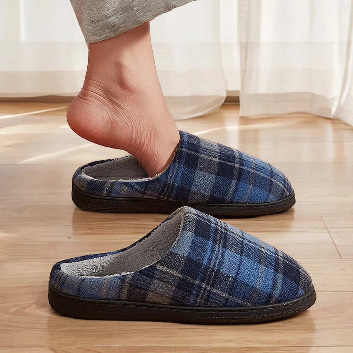 Herren Plüsch Hausschuhe | Bequeme Memory Foam Schuhe | Winter Warm & Weich Schlafzimmer Hausschuhe
