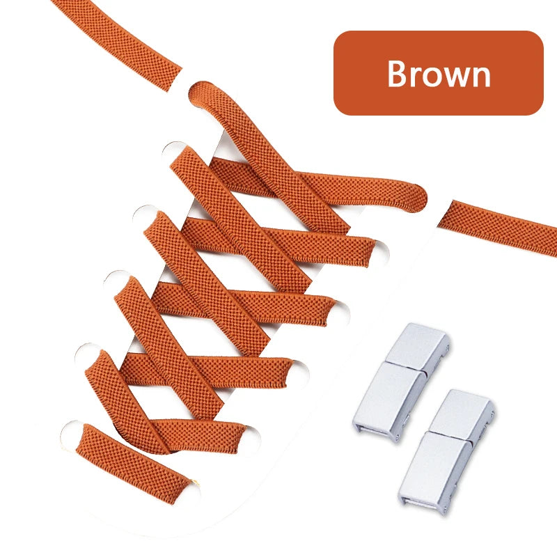 Magnetische Lock-Schnürsenkel – 8mm Breite Flache Elastische No-Tie Laces | Einfaches Schuhzubehör für Sneaker & Tennisschuhe Kaufschwan® Braun 100cm