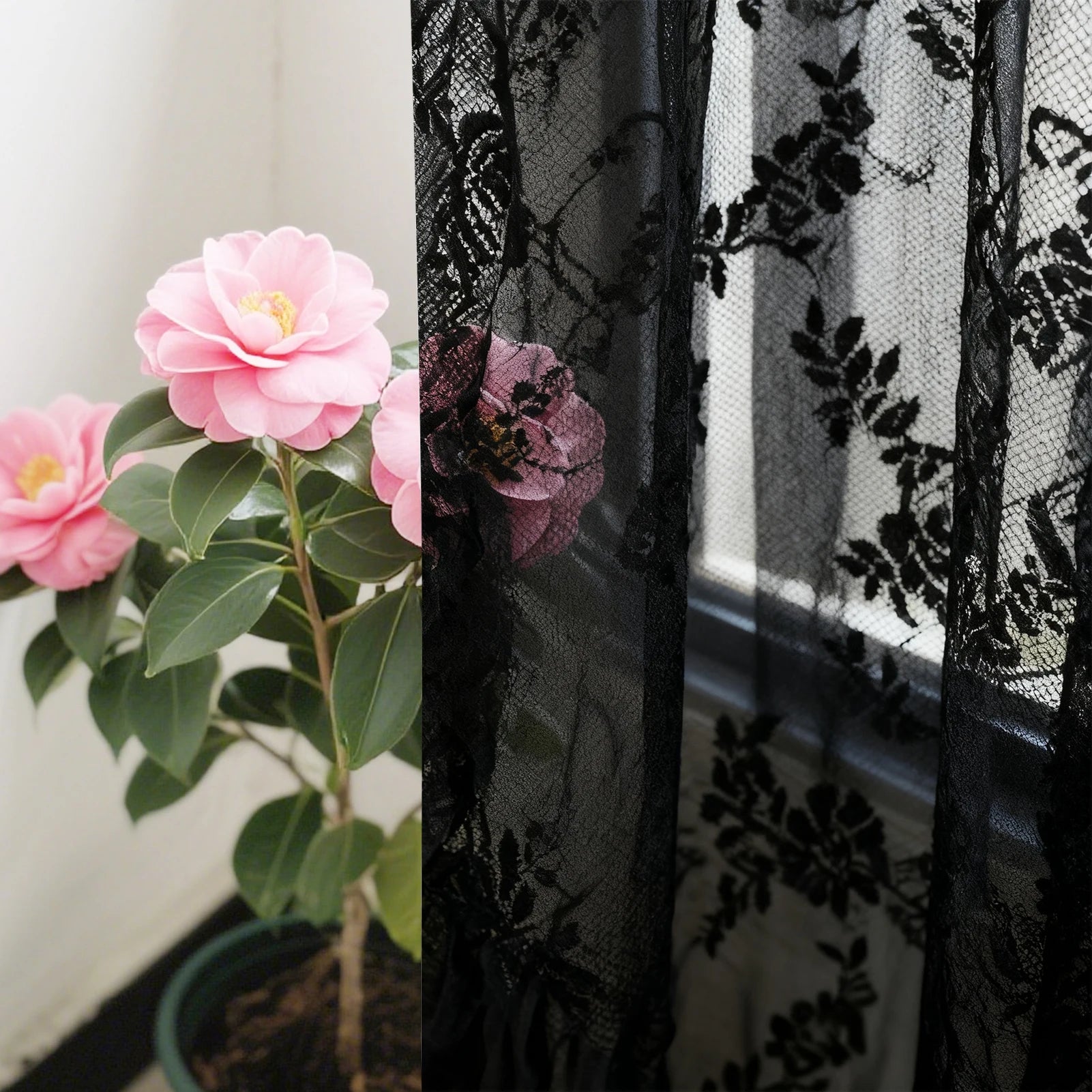 Vintage Spitze Floral Transparenter Vorhang mit Stangentasche Romantische Fenster Gardinen für Wohnzimmer 2 Stück/Set Kaufschwan®
