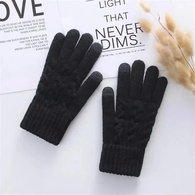 Unisex Winterhandschuhe – Warme Strickhandschuhe mit Fleece-Futter | Touchscreen Vollfinger Handschuhe für Damen & Herren, Fahrrad & Autofahren Kaufschwan® Schwarz