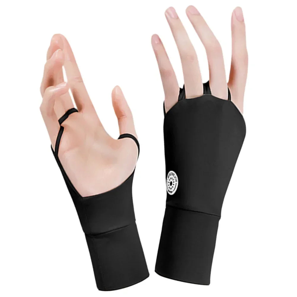 Damen Halbfinger UV-Schutz Handschuhe – Atmungsaktive Ice Silk Golfhandschuhe | Elastische Outdoor Sonnenschutz Fitness Handschuhe Kaufschwan® Schwarz