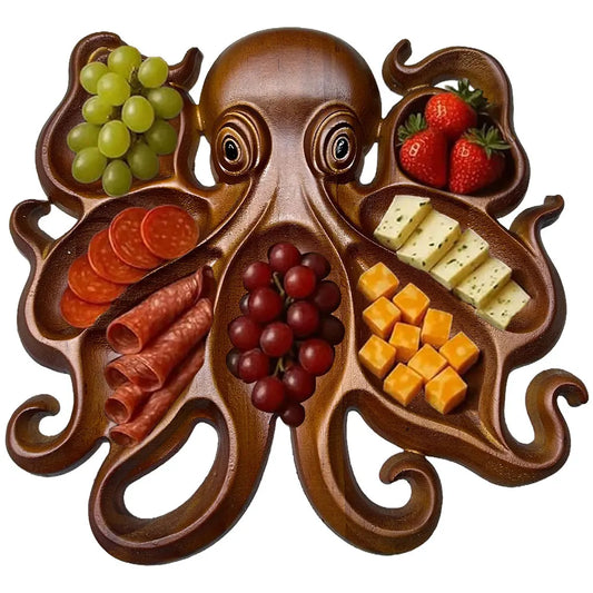Oktopus Servierbrett aus Holz im Ozean-Design – Charcuterie- & Käseplatte für Käse, Fleisch, Brot & Obst Kaufschwan®