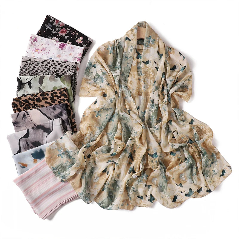 Sommer Boho Chiffon Hijab – Leopard & Aquarell Muster | Ultraleichter Atmungsaktiver Muslimischer Schal für Strand & Reisen Kaufschwan®