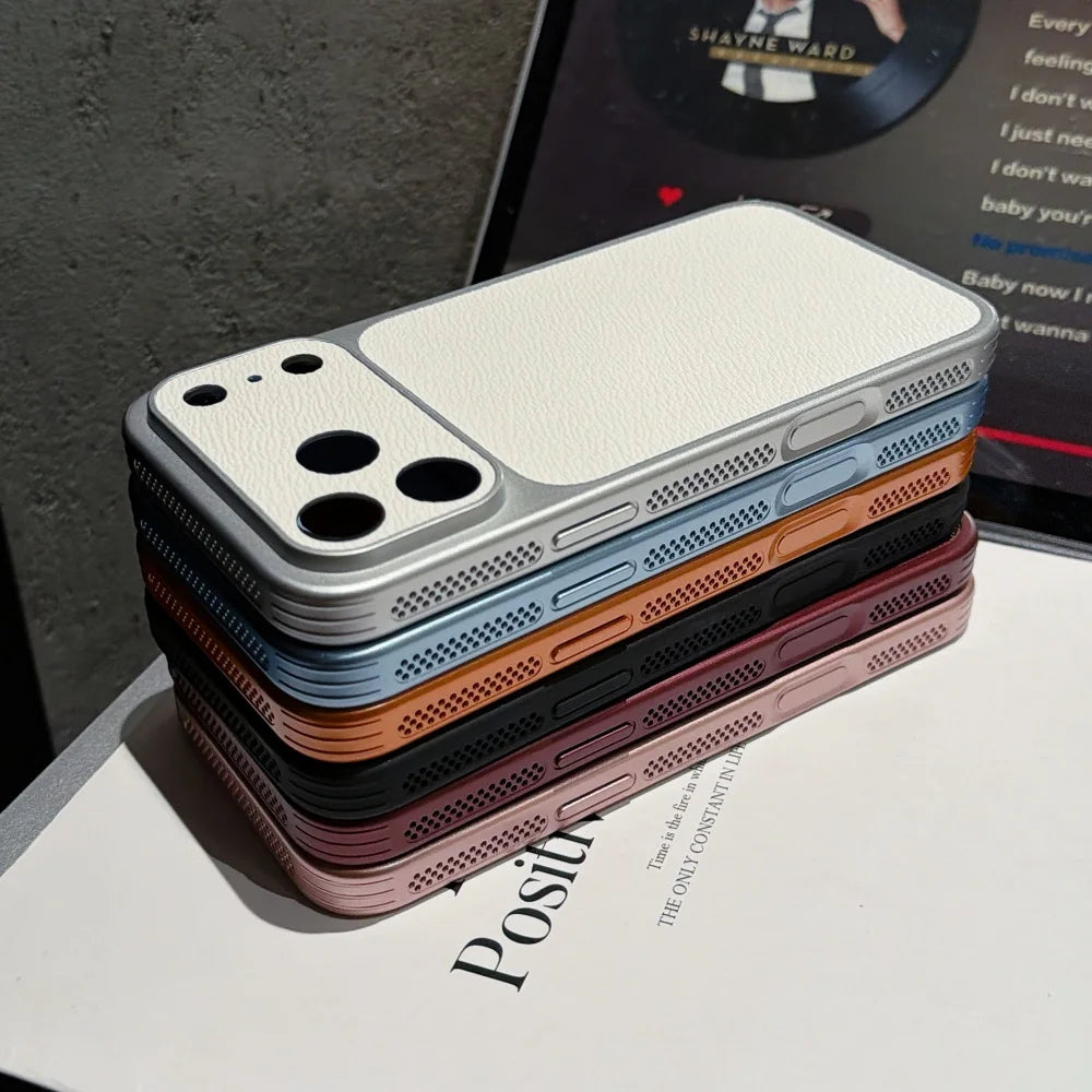 Matte PU-Lederhülle mit Litschi-Struktur für iPhone 18 Pro & iPhone 18 Pro Max – Bordeauxrote Hülle mit Wärmeableitendem Netz Kaufschwan®