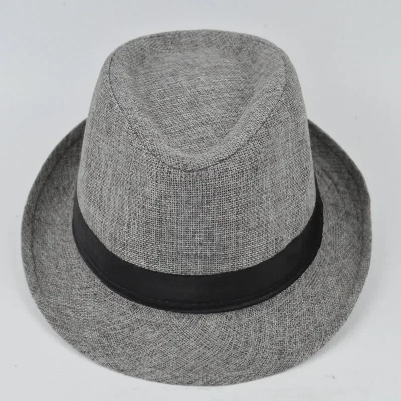 Herren Baumwoll-Leinen Hut – Jazzhut, Englischer Gentleman Hut, Vielseitig & Modisch Kaufschwan® Grau