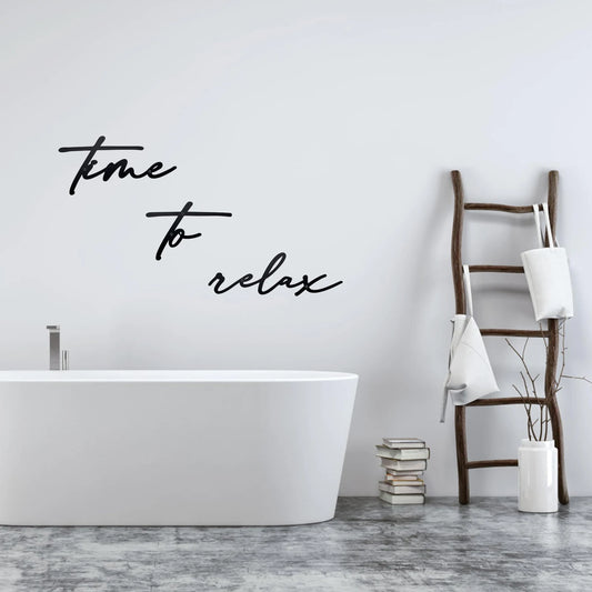 Time to Relax Metall Wanddeko – Schwarzes Landhaus Badezimmer Schild