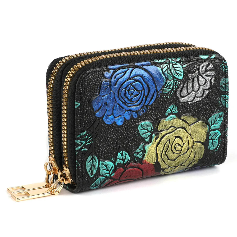 Damen RFID Kartenetui – Doppelreißverschluss Geldbörse | Multifunktionale Kreditkartenbörse mit Münzfach für Frauen & Mädchen Kaufschwan®