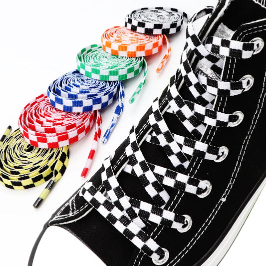 Karierte Schnürsenkel – Flache Schwarz-Weiß Plaid Laces | Modische Schnürbänder für Sneaker & Freizeitschuhe Damen & Herren, 1 Paar Kaufschwan®