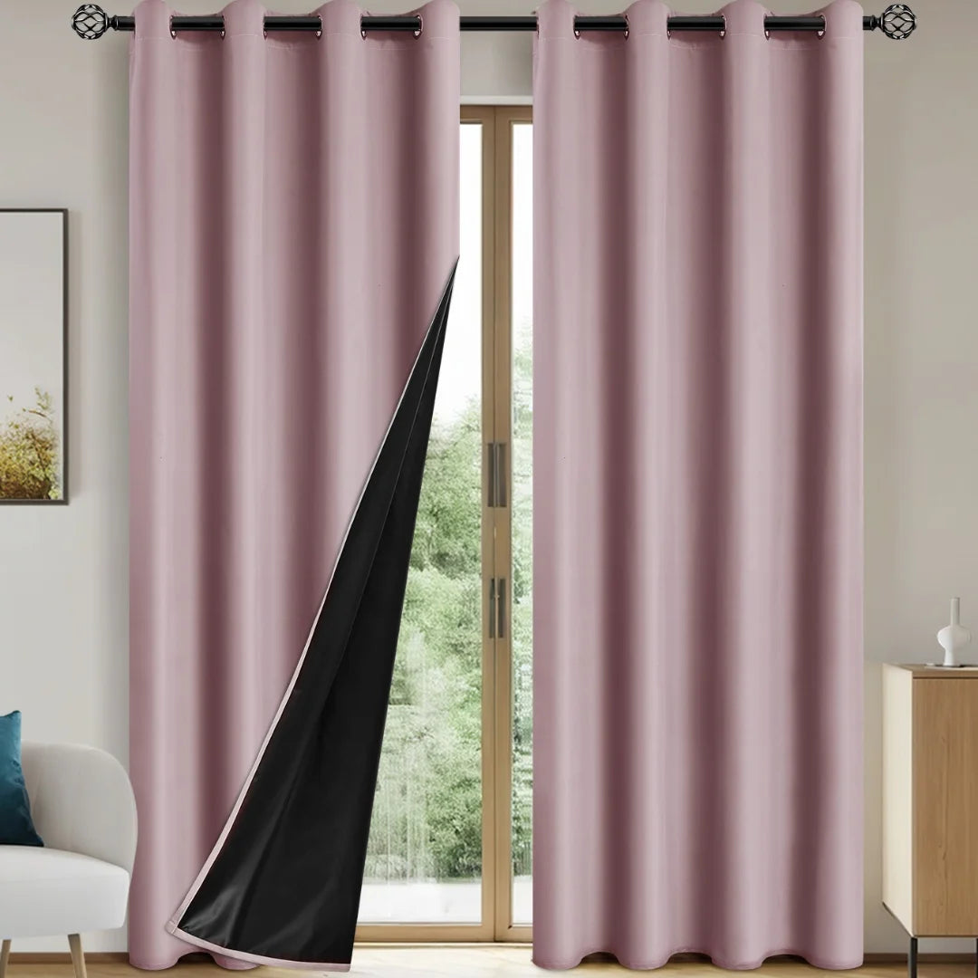 Einfarbiger 100% Verdunkelungsvorhang mit Ösen Voller Sichtschutz für Schlafzimmer Wohnzimmer Kaufschwan® Rosa 100X250cm - 1 Stück Ösenverschluss