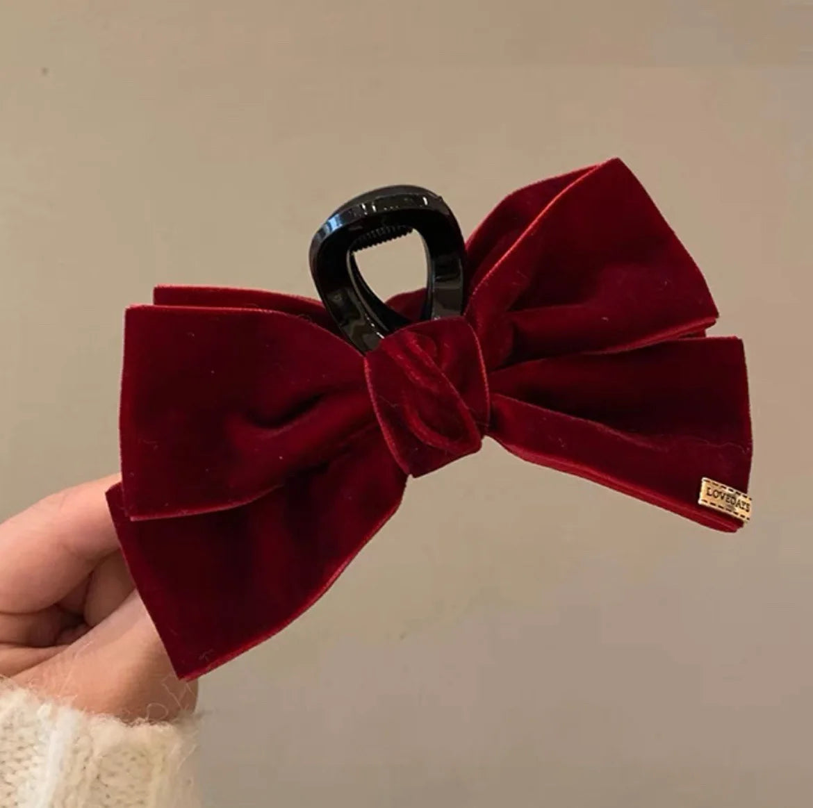 Haarspangen mit samtiger Textur und doppelseitiger Schleife – Schwarze Haarklammer für Damen Kaufschwan® Rot